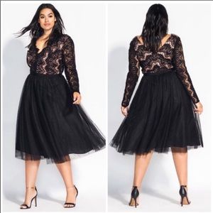 City Chic Rare Beauty Lace Bodice Tulle Dress